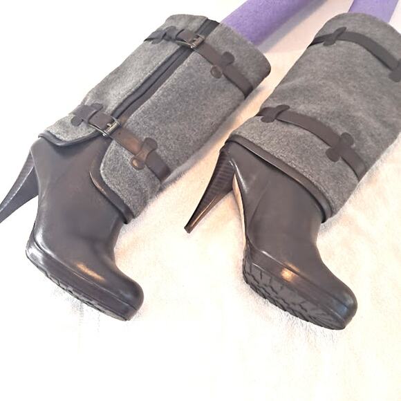 Cole Haan 4" Heel Statement Boot Size 7.5B Kennedy Wool Straps Buckles Boss Lady - Picture 8 of 13